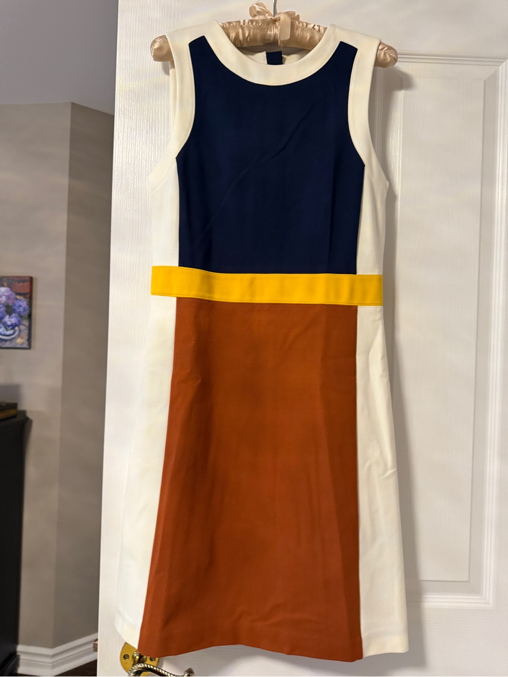 Tory Burch Navy, Rust & Yellow Colorblock Sleeveless Knee Length Dress